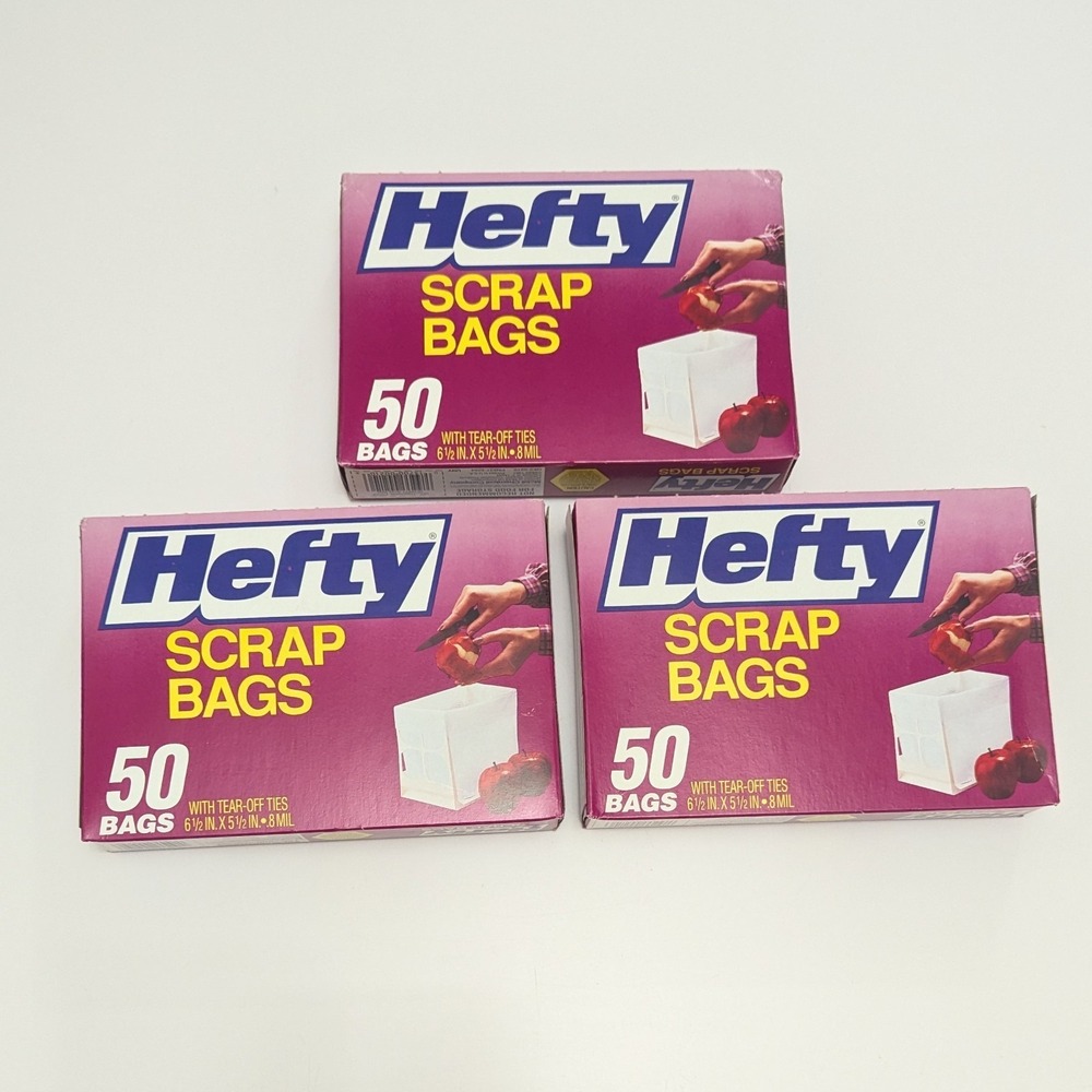 Hefty Scrap Bags w/Tear Off Ties Lot of 3 Sealed Boxes (50 bags each) NEW Sealed